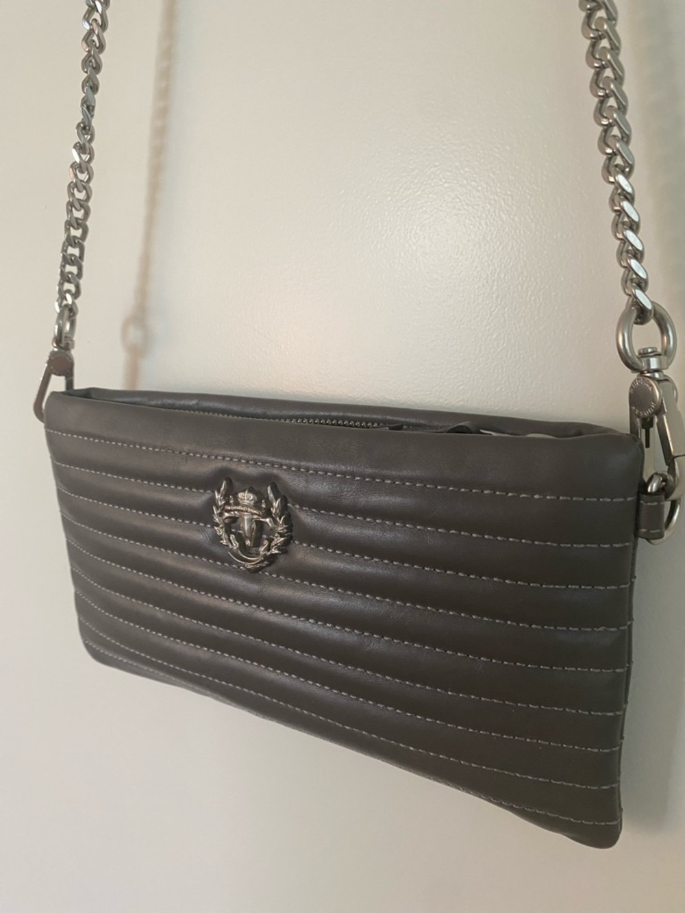 Rudsak Quilted Leather Gray Crossbody Bag/wristlet with removable Chain Strap